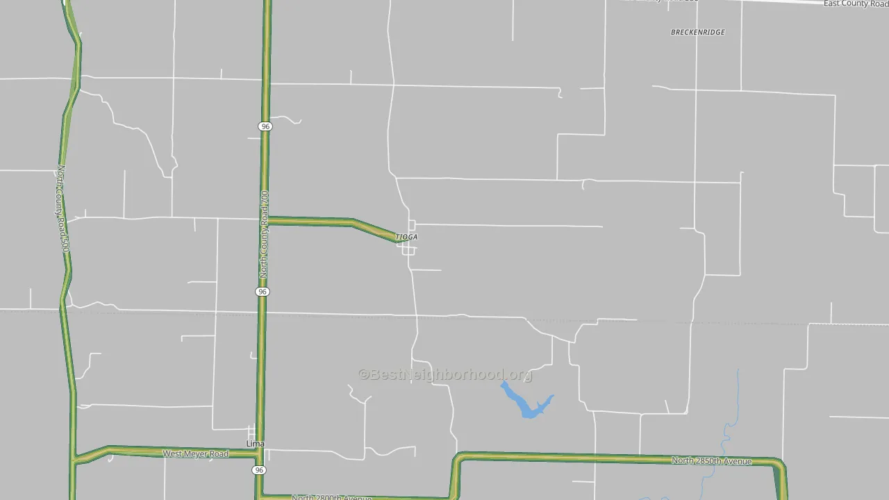Tioga, IL Map of Noise Levels in Tioga