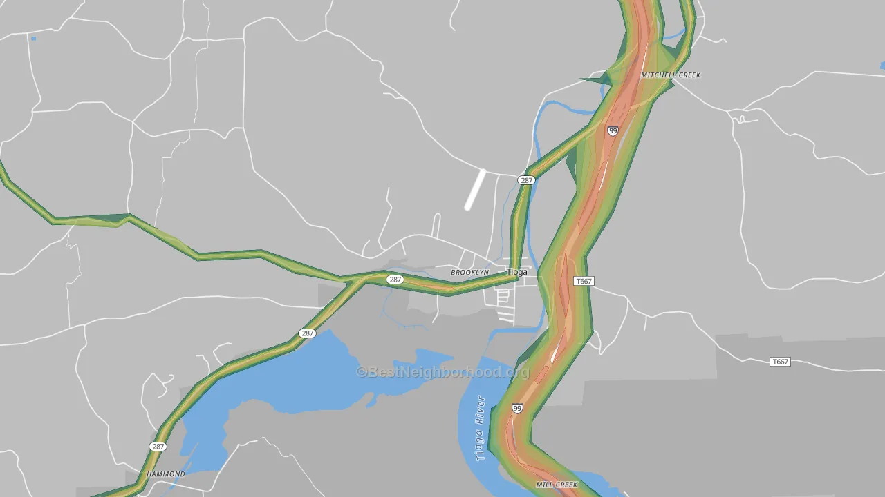 Tioga Junction, PA Map of Noise Levels in Tioga Junction
