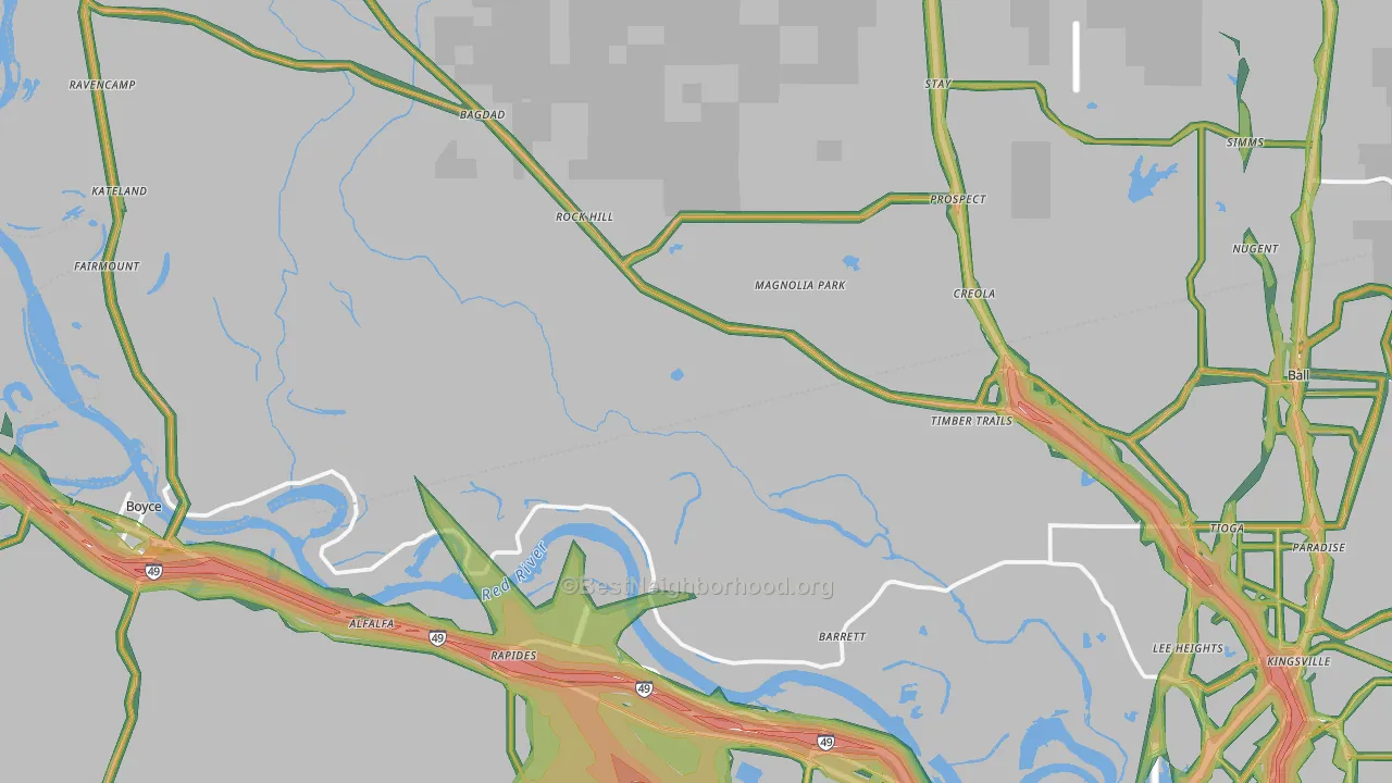 Tioga, LA Map of Noise Levels in Tioga