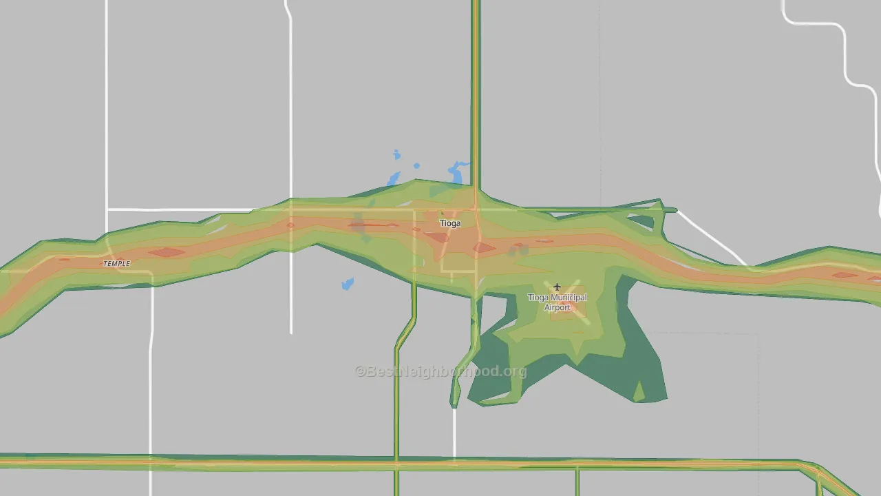 Tioga, ND Map of Noise Levels in Tioga