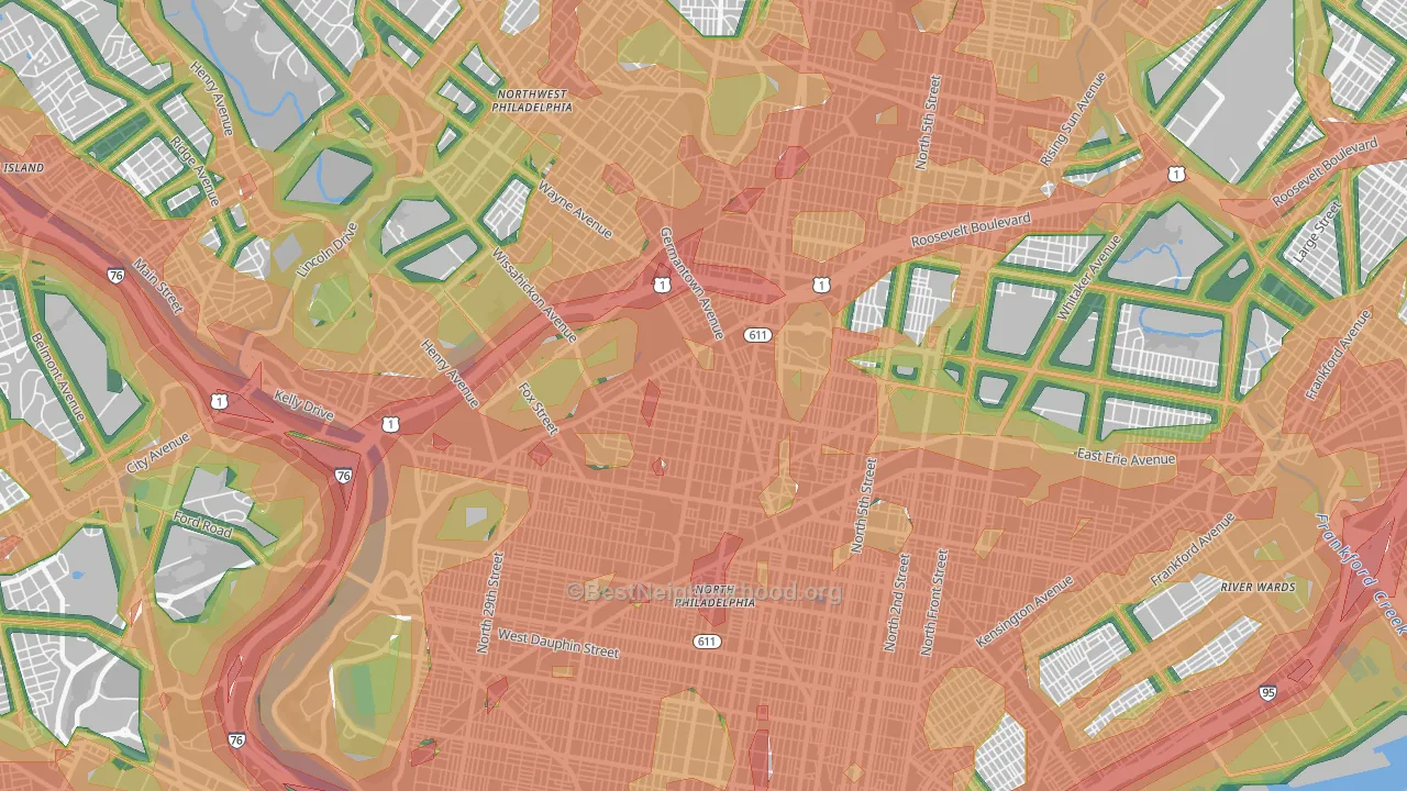Tioga-Nicetown, Philadelphia, PA Map of Noise Levels in Tioga-Nicetown