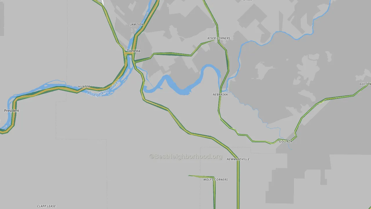 Tionesta, PA Map of Noise Levels in Tionesta