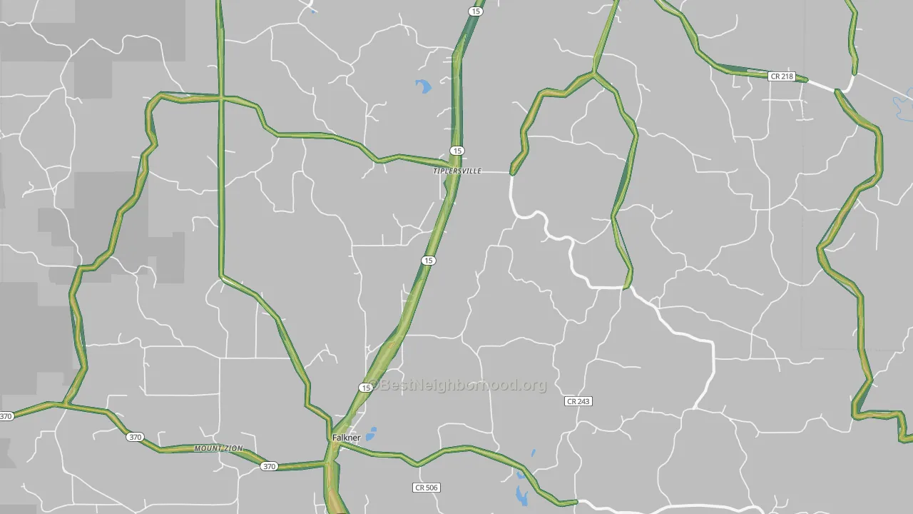 Tiplersville, MS Map of Noise Levels in Tiplersville