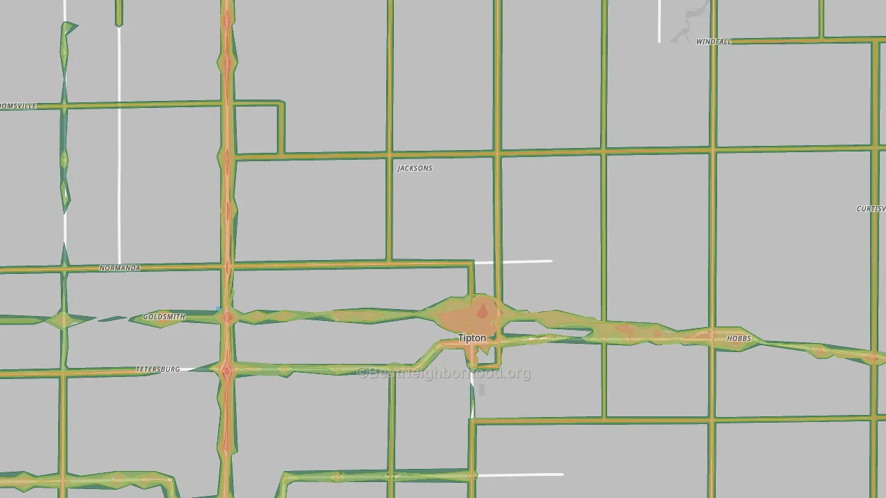 Tipton County, IN Map of Noise Levels in Tipton County