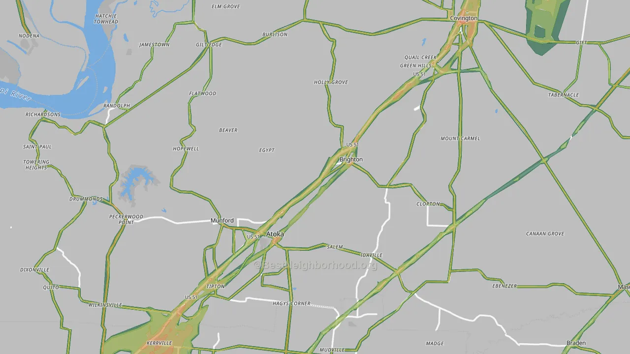 Tipton County, TN Map of Noise Levels in Tipton County