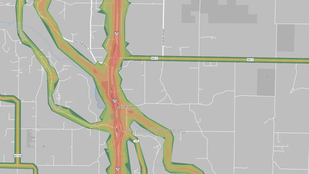 Tipton Ford, MO Map of Noise Levels in Tipton Ford