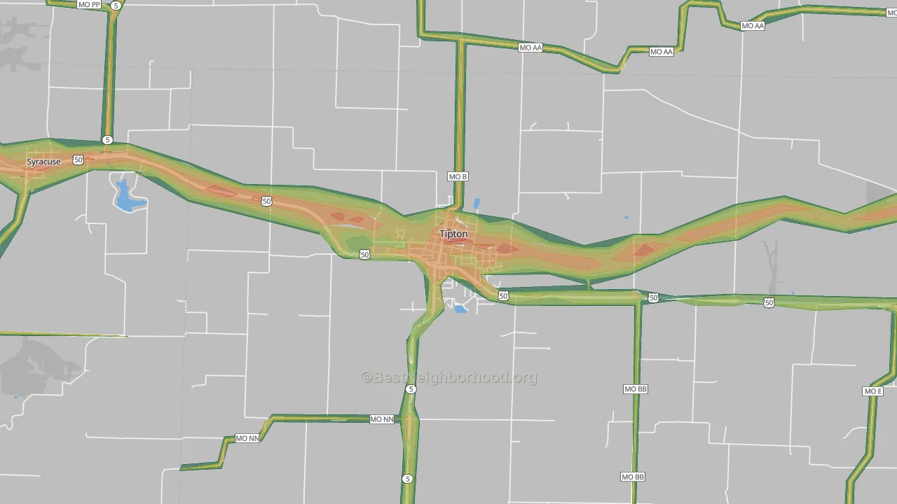 Tipton, MO Map of Noise Levels in Tipton