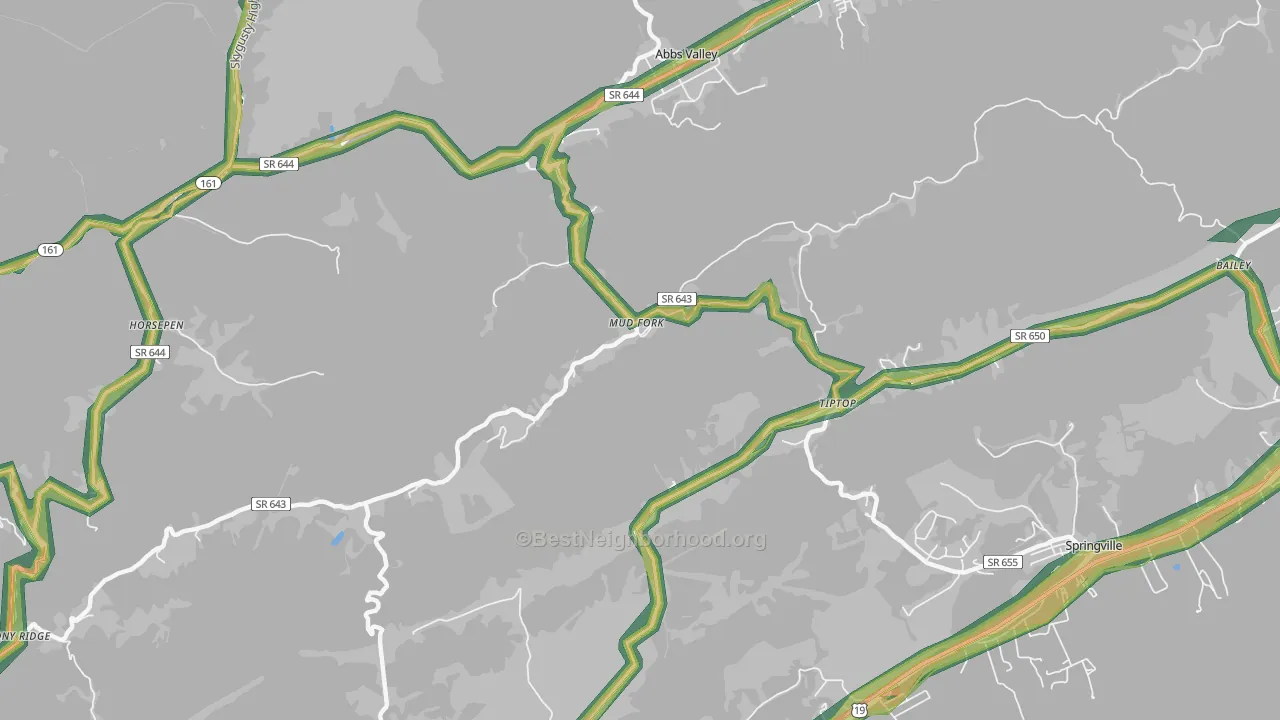 Tiptop, VA Map of Noise Levels in Tiptop