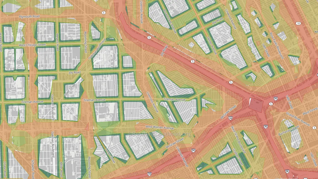 Tireman, Detroit, MI Map of Noise Levels in Tireman