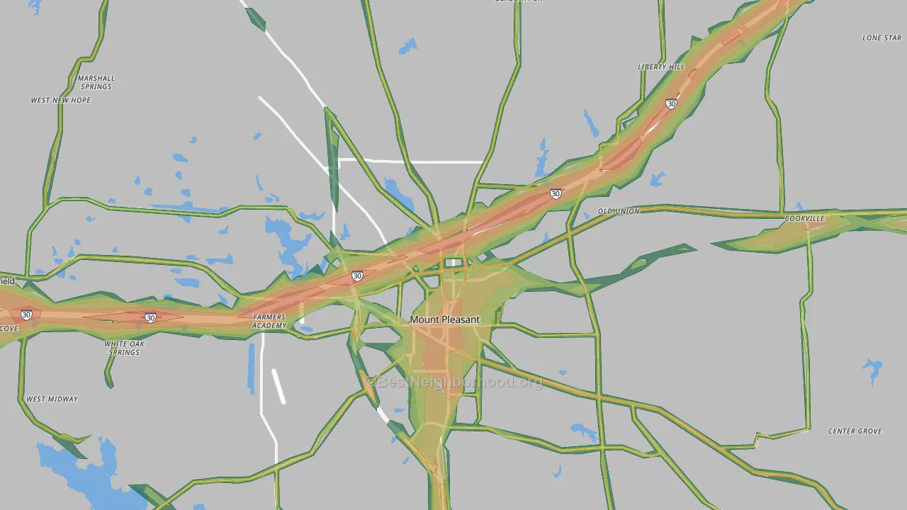 Titus County, TX Map of Noise Levels in Titus County