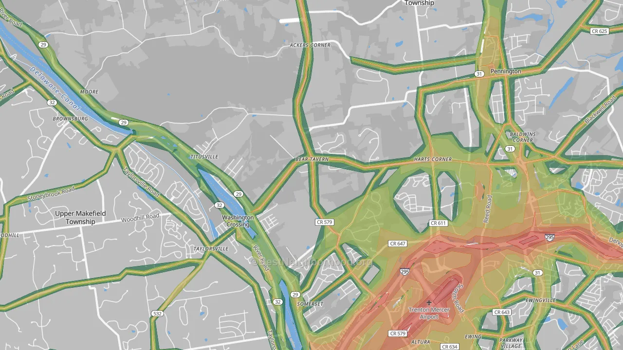 Titusville, NJ Map of Noise Levels in Titusville