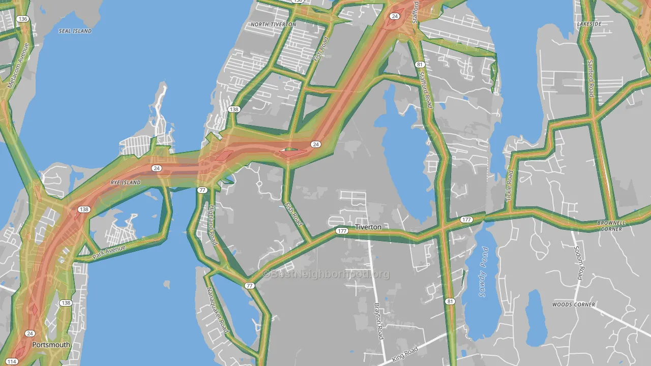 Tiverton, RI Map of Noise Levels in Tiverton