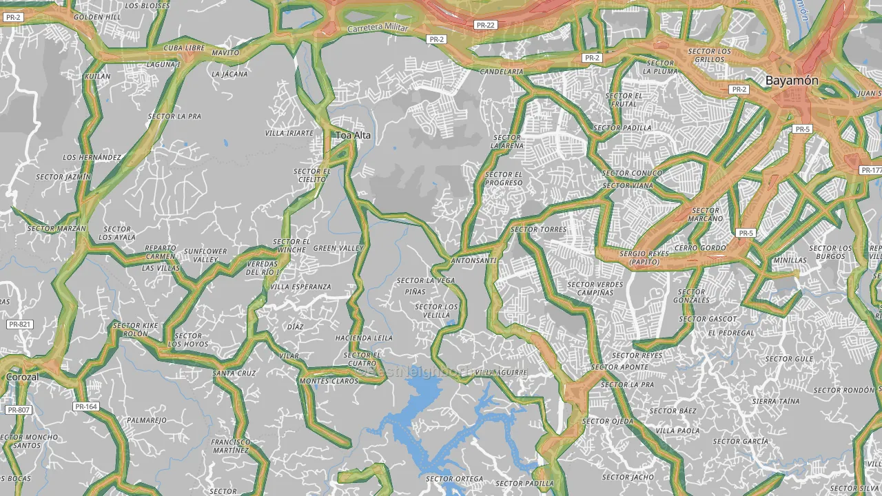 Toa Alta Municipio, PR Map of Noise Levels in Toa Alta Municipio