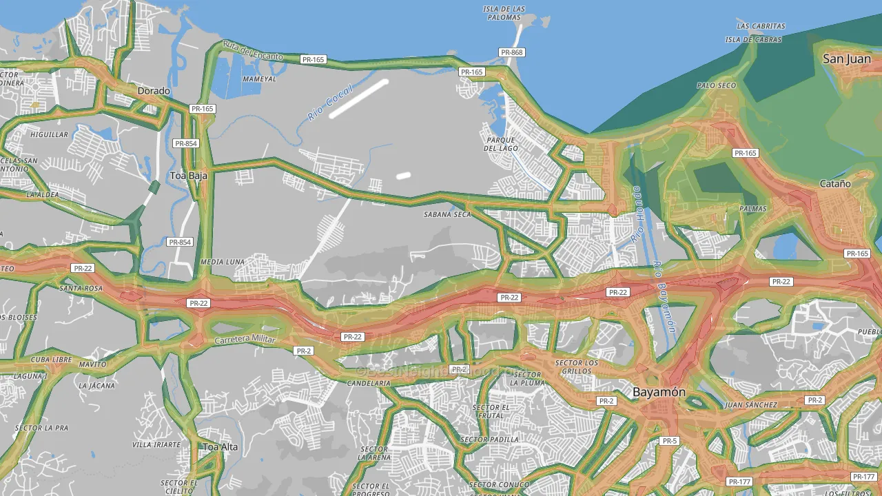 Toa Baja Municipio, PR Map of Noise Levels in Toa Baja Municipio
