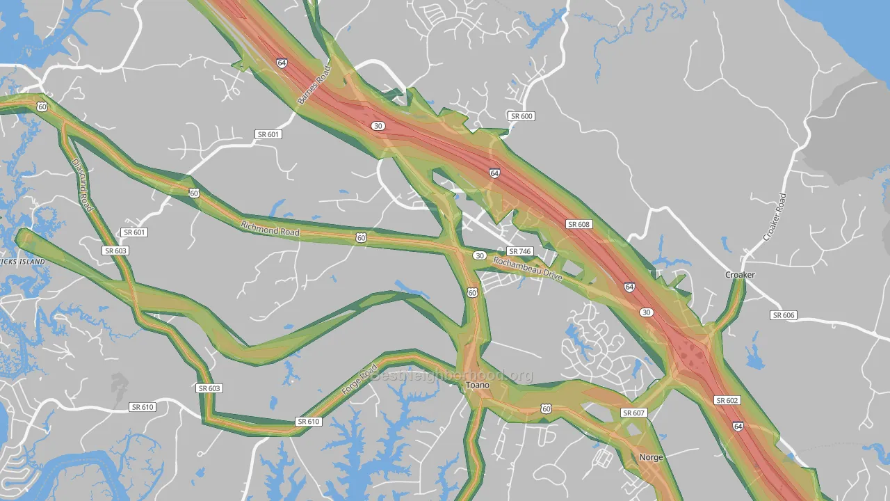 Toano, VA Map of Noise Levels in Toano