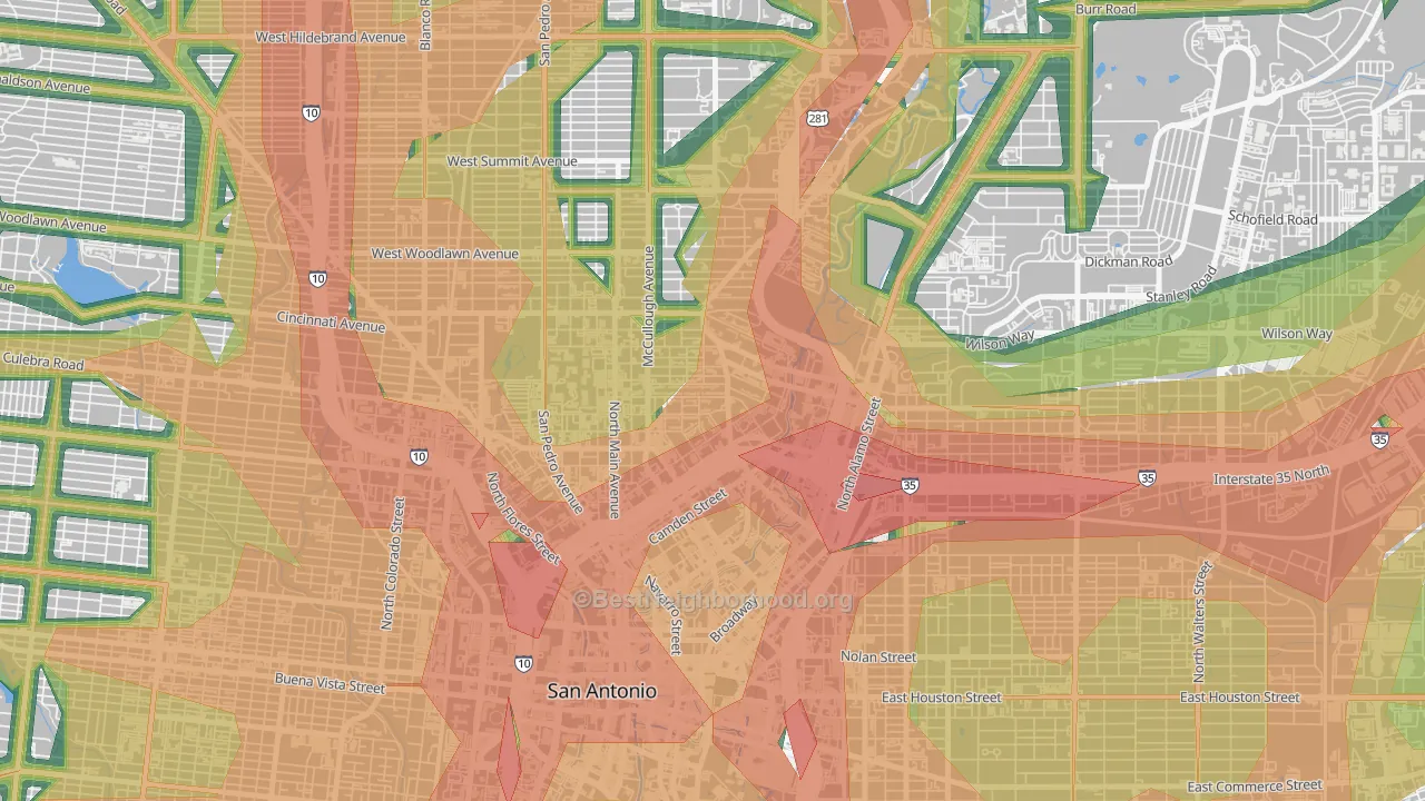 Tobin Hill, San Antonio, TX Map of Noise Levels in Tobin Hill
