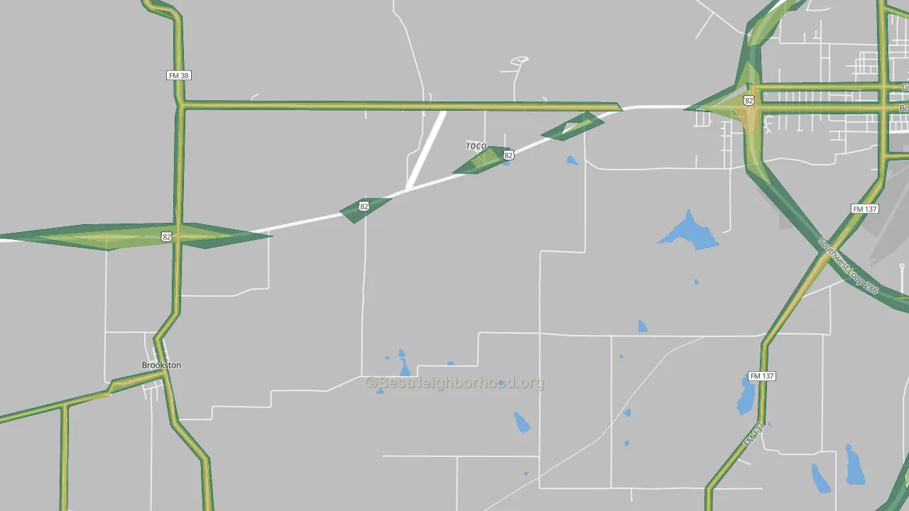 Toco, TX Map of Noise Levels in Toco