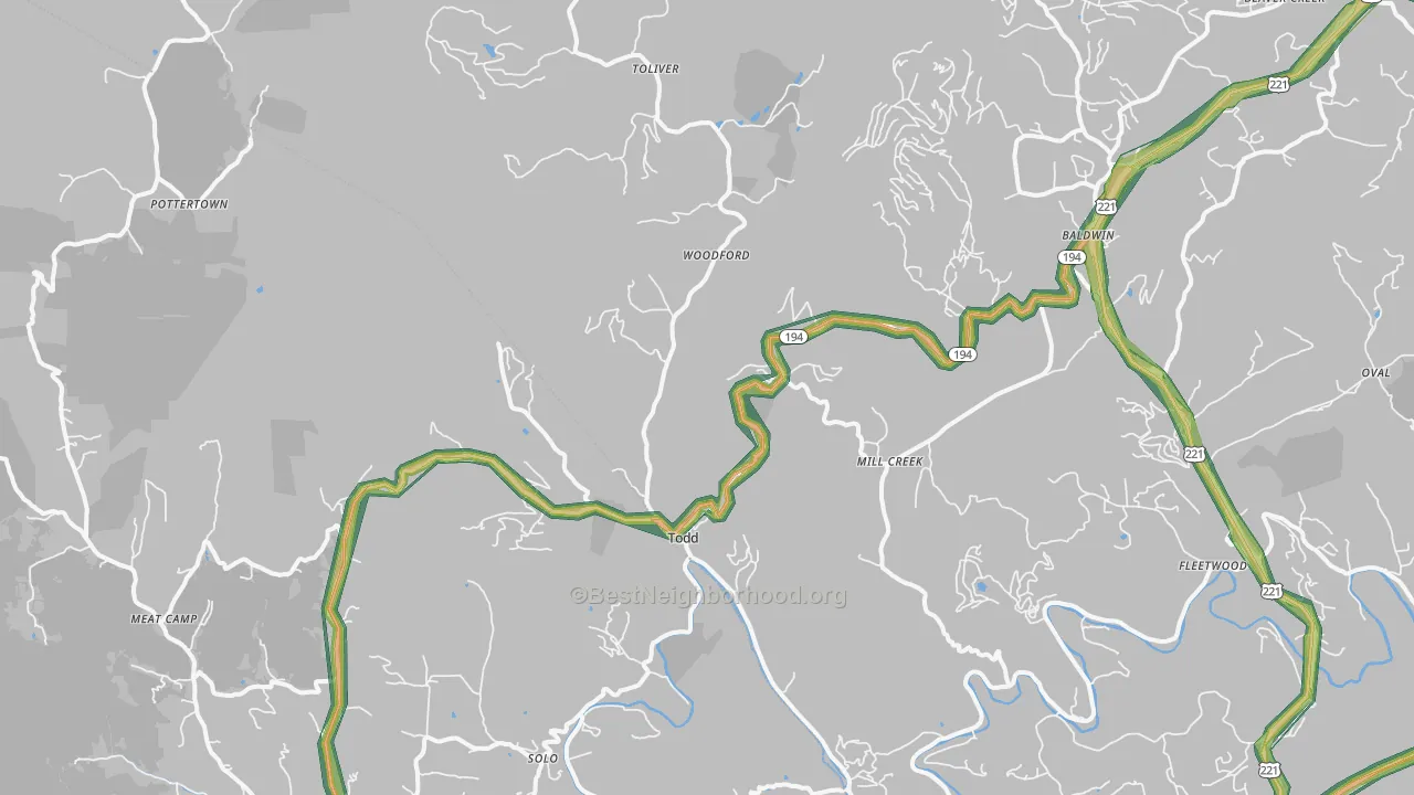 Todd, NC Map of Noise Levels in Todd