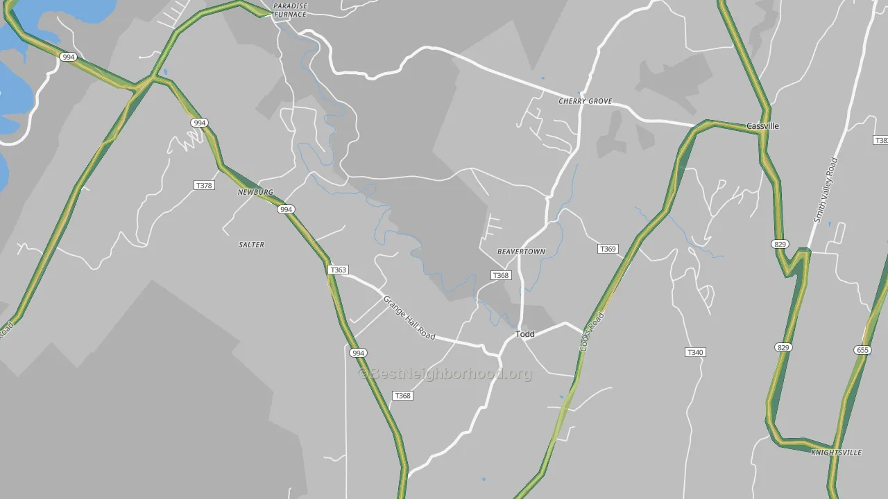 Todd, PA Map of Noise Levels in Todd