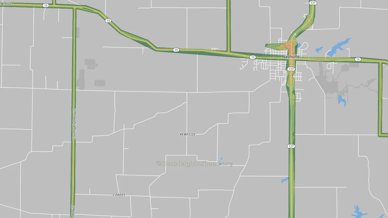 Todds Mill, IL Map of Noise Levels in Todds Mill