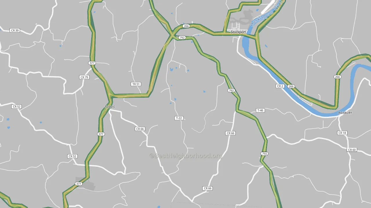 Todds, OH Map of Noise Levels in Todds