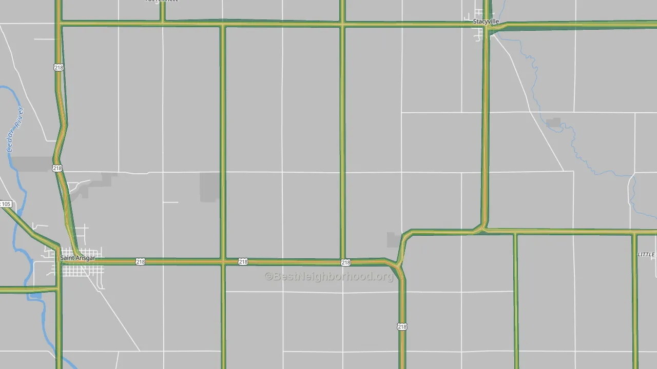 Toeterville, IA Map of Noise Levels in Toeterville