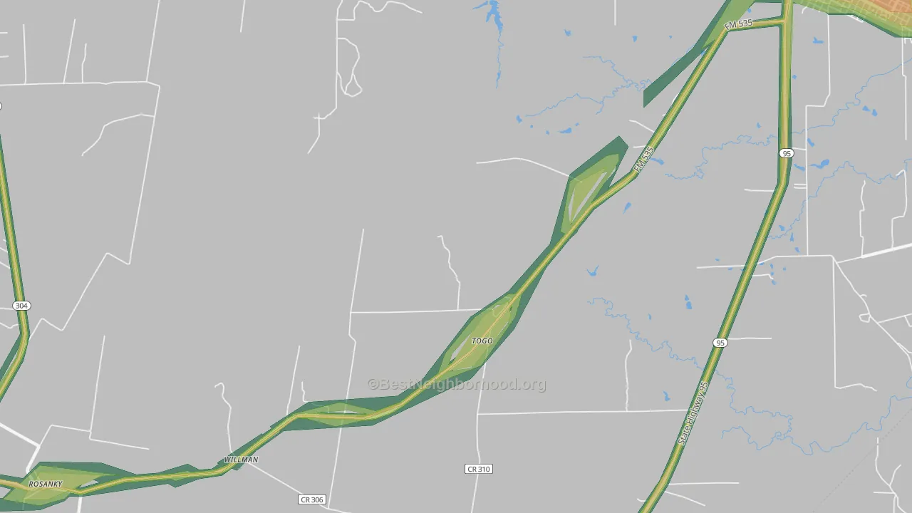 Togo, TX Map of Noise Levels in Togo