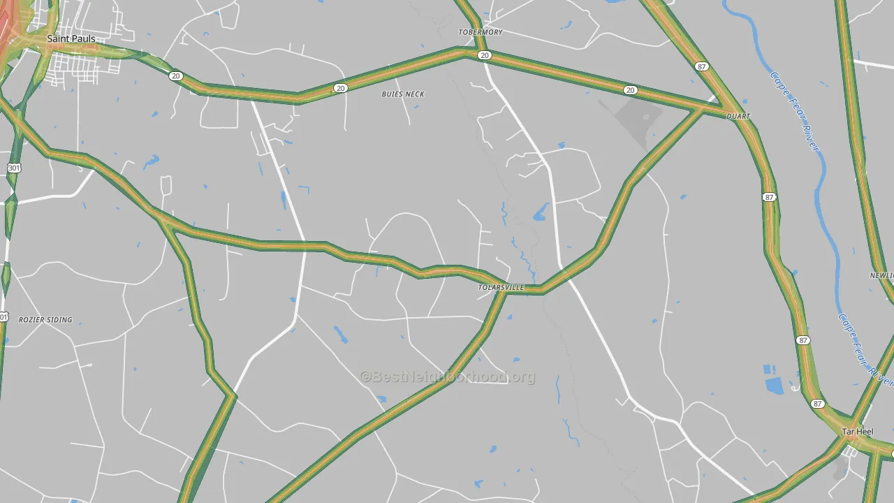 Tolarsville, NC Map of Noise Levels in Tolarsville