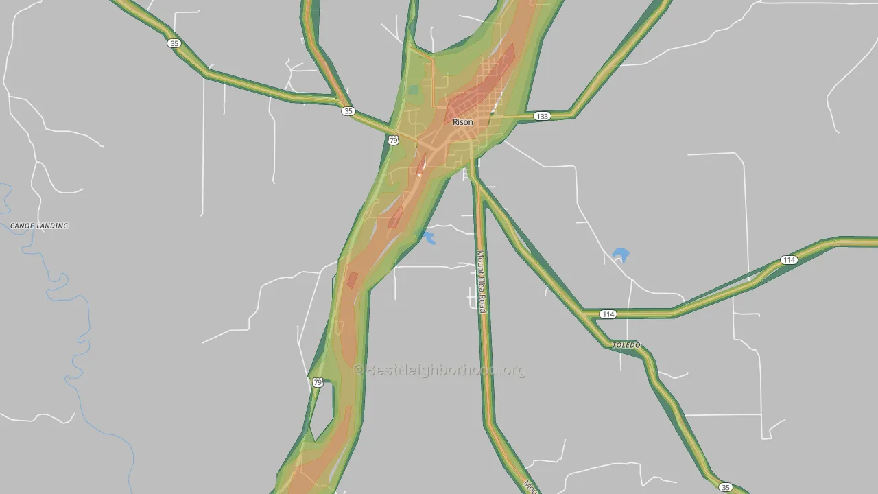 Toledo, AR Map of Noise Levels in Toledo