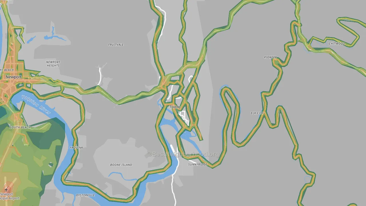 Toledo, OR Map of Noise Levels in Toledo