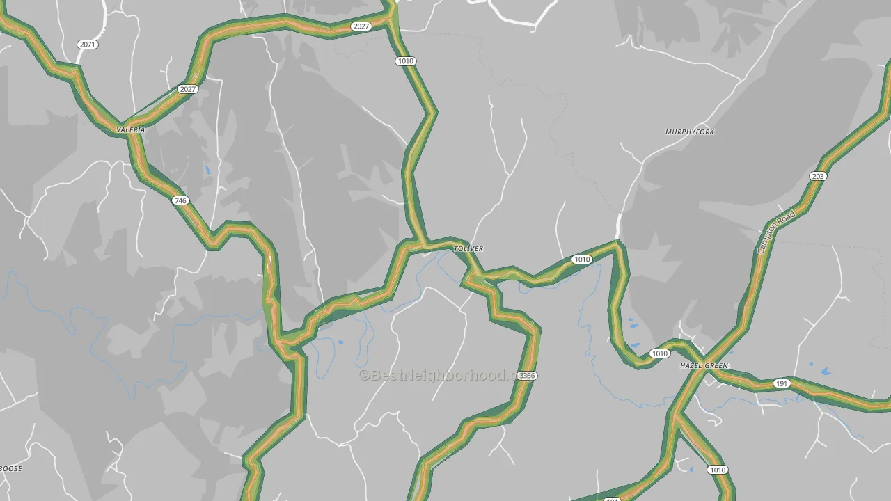 Toliver, KY Map of Noise Levels in Toliver