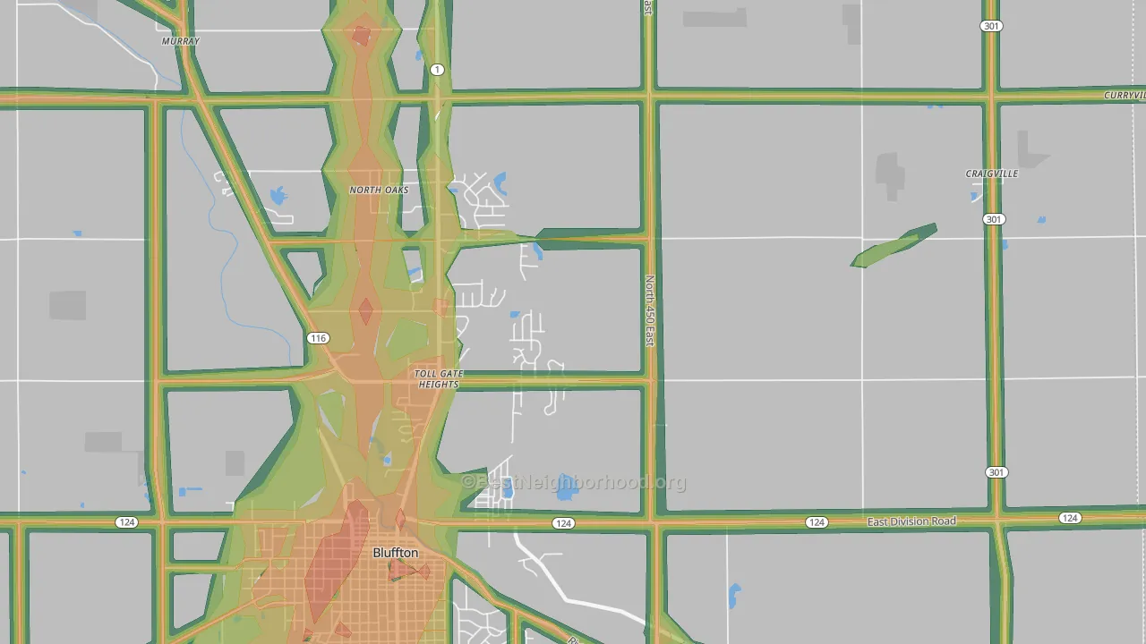 Toll Gate Heights, IN Map of Noise Levels in Toll Gate Heights
