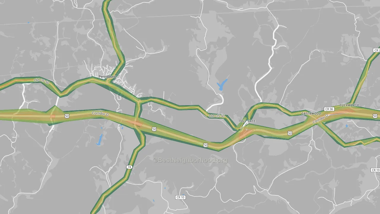 Toll Gate, WV Map of Noise Levels in Toll Gate