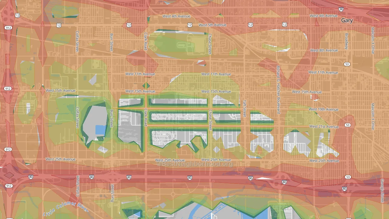 Tolleston, Gary, IN Map of Noise Levels in Tolleston