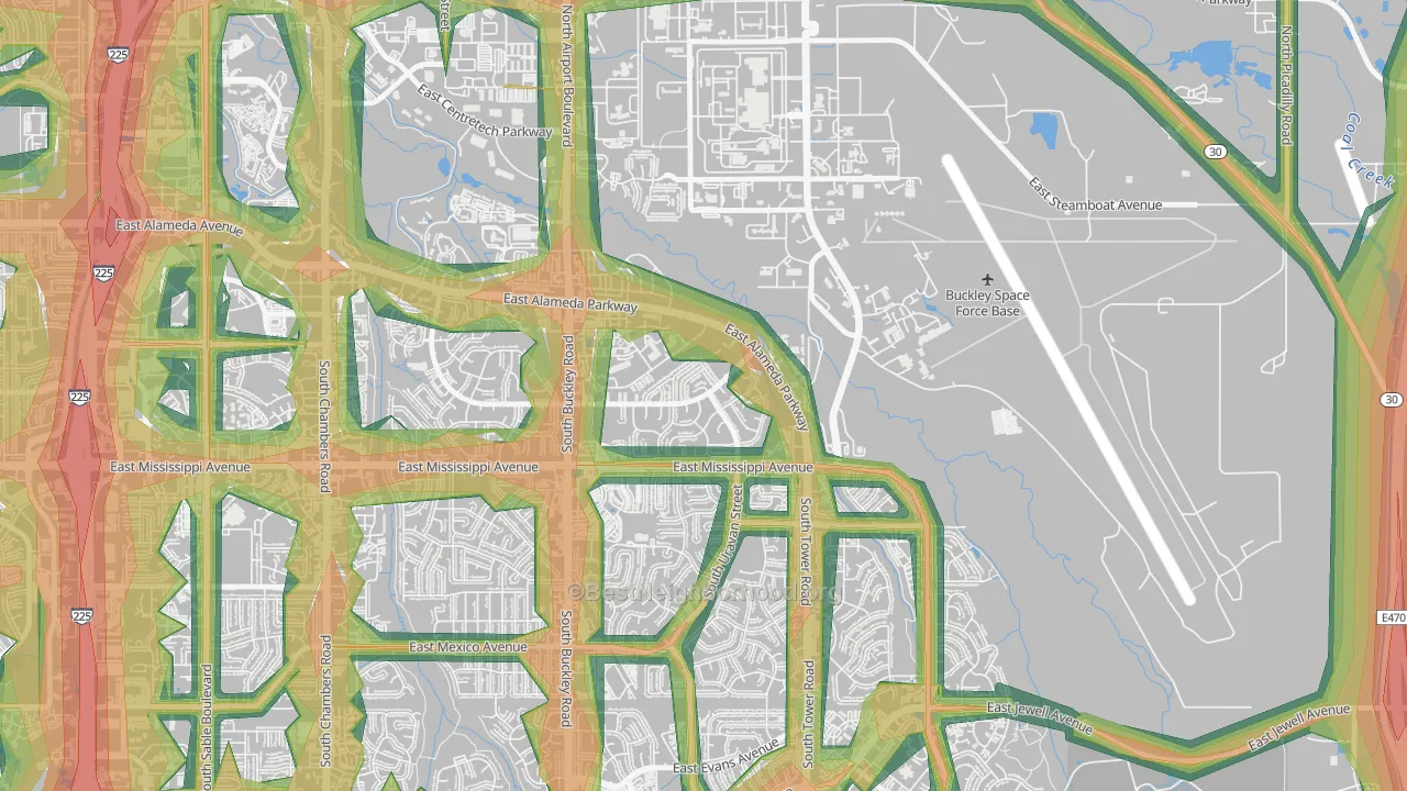 Tollgate Overlook, Aurora, CO Map of Noise Levels in Tollgate Overlook