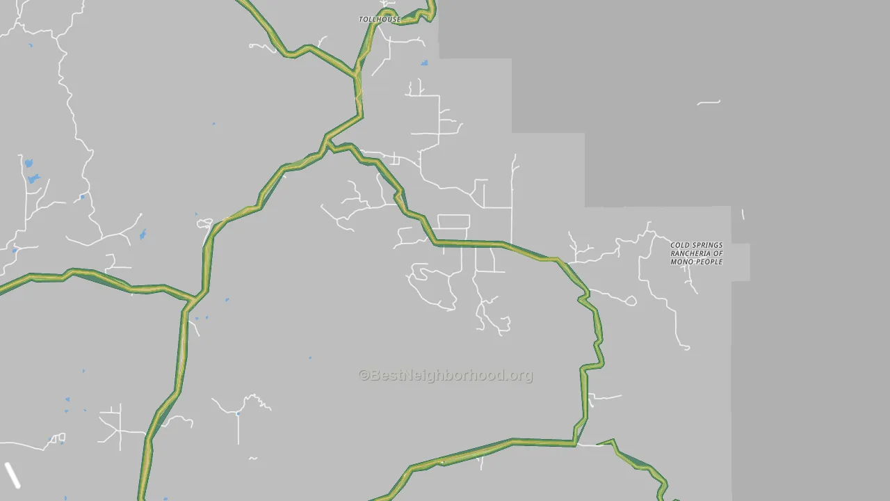 Tollhouse, CA Map of Noise Levels in Tollhouse