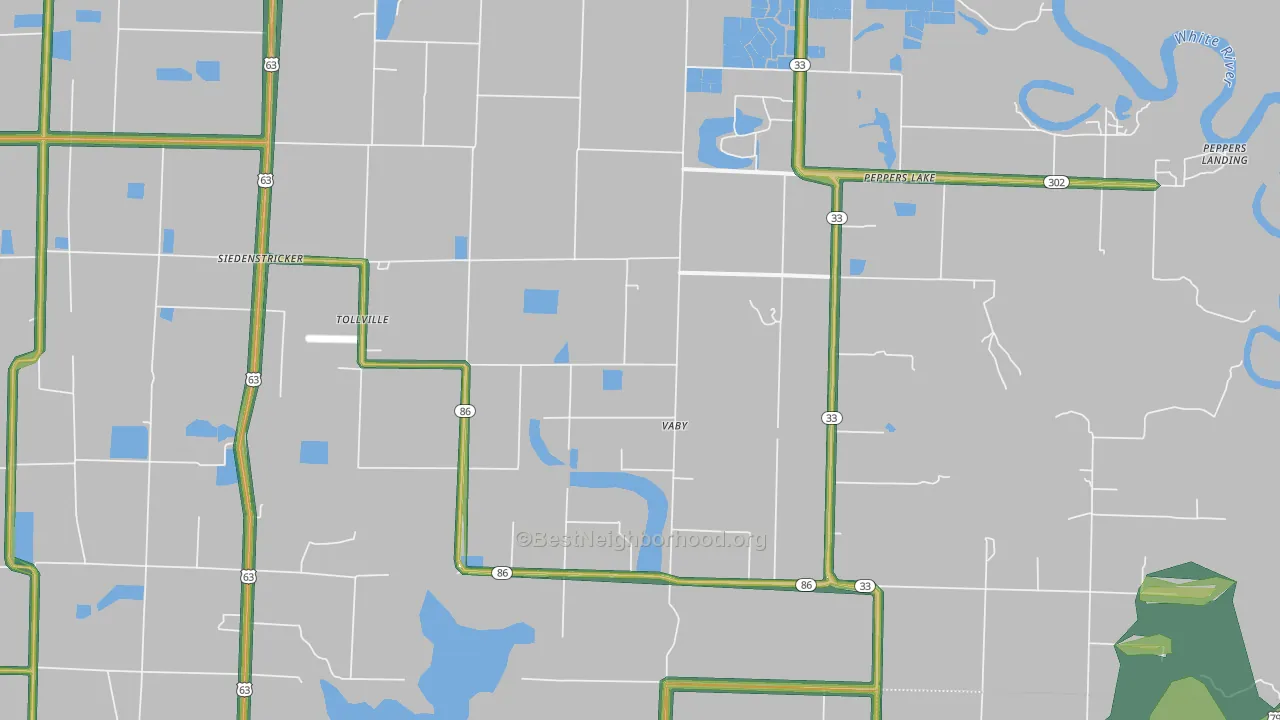 Tollville, AR Map of Noise Levels in Tollville