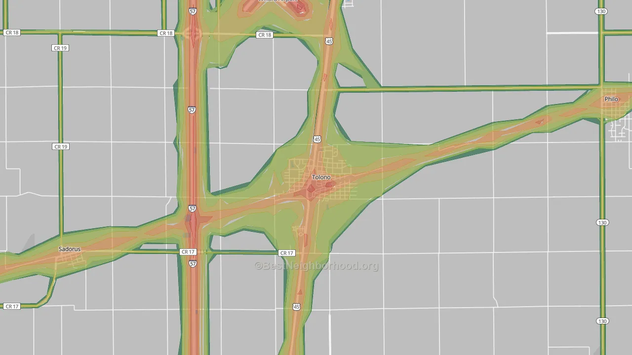 Tolono, IL Map of Noise Levels in Tolono