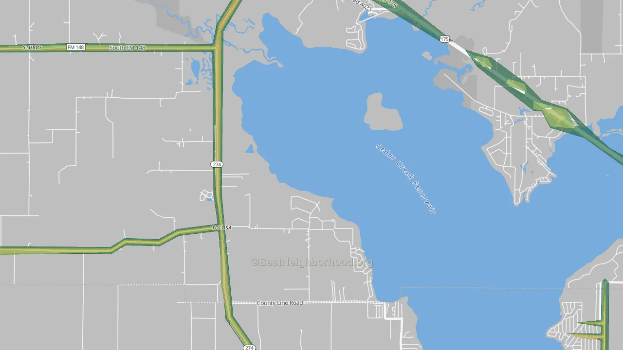 Tolosa, TX Map of Noise Levels in Tolosa