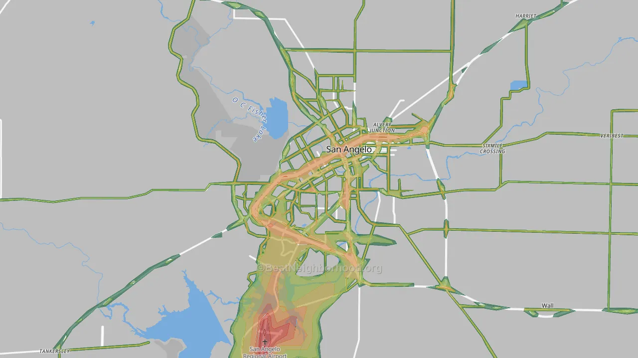 Tom Green County, TX Map of Noise Levels in Tom Green County