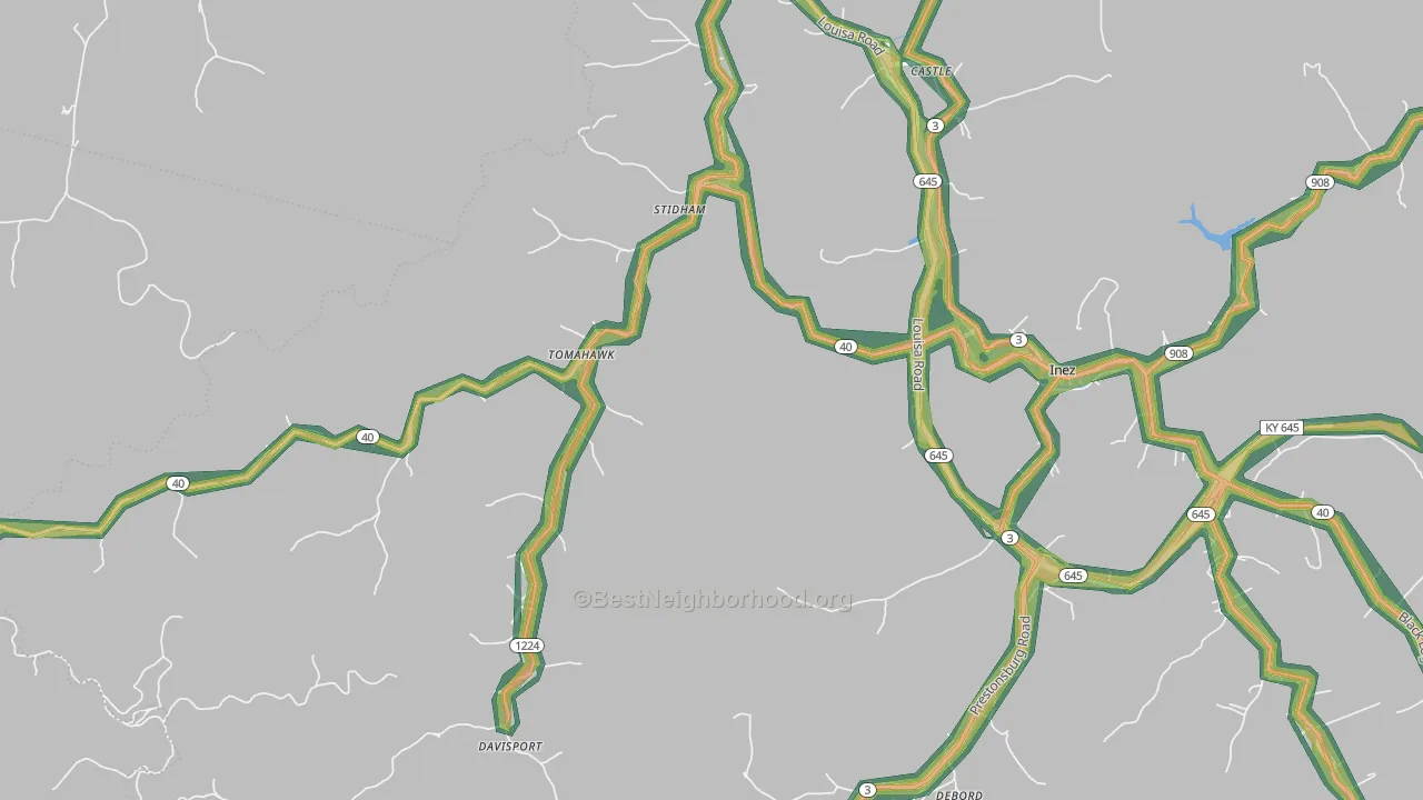 Tomahawk, KY Map of Noise Levels in Tomahawk