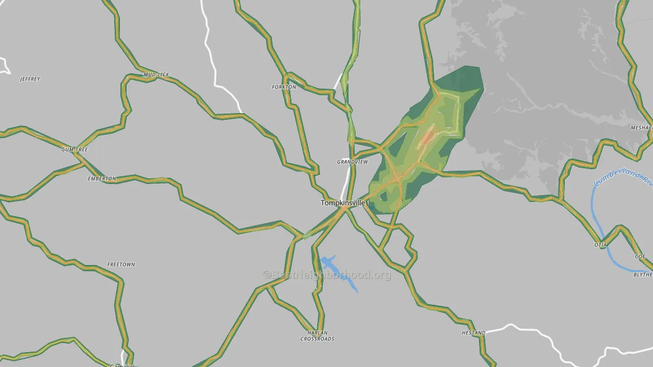 Tompkinsville, KY Map of Noise Levels in Tompkinsville