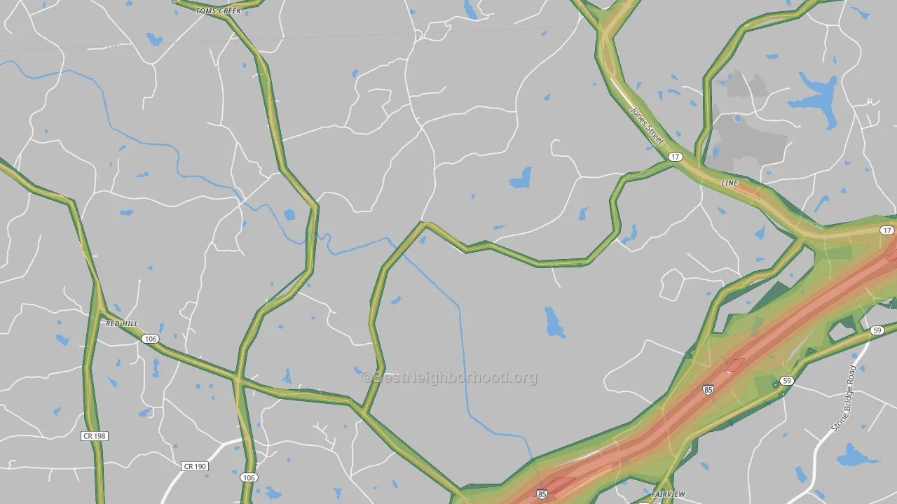 Toms Creek, GA Map of Noise Levels in Toms Creek
