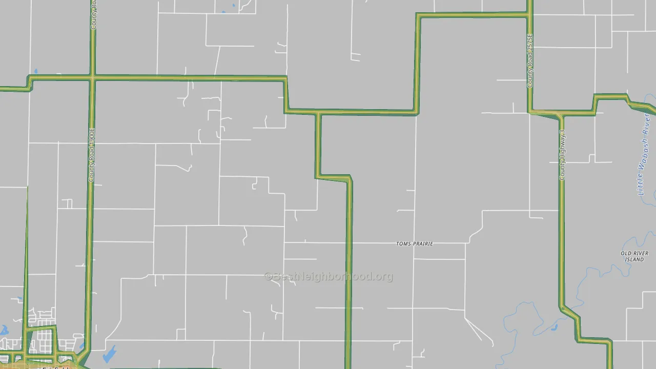 Toms Prairie, IL Map of Noise Levels in Toms Prairie