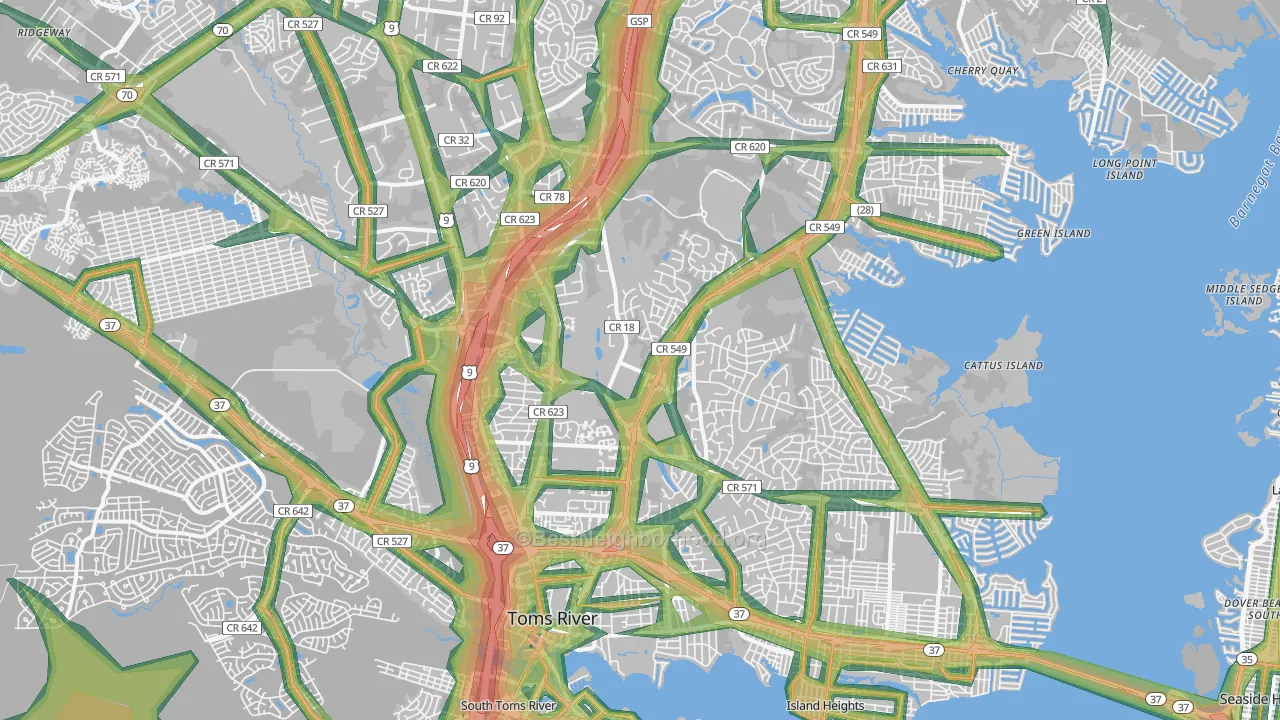 Toms River, NJ Map of Noise Levels in Toms River