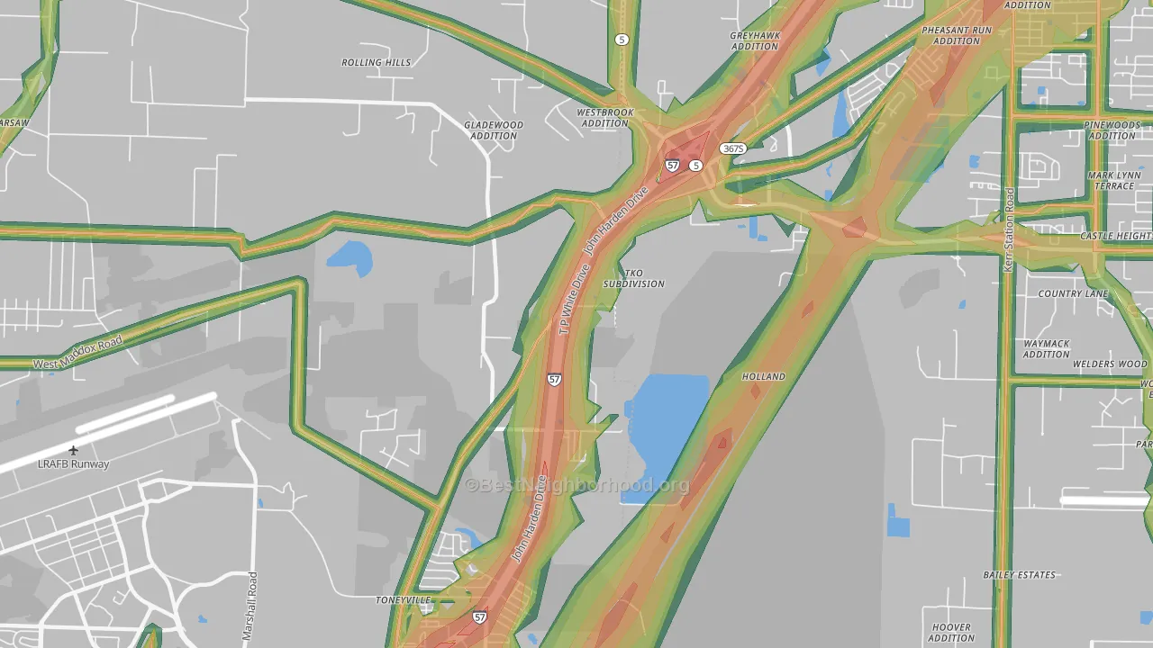 Toneyville, AR Map of Noise Levels in Toneyville