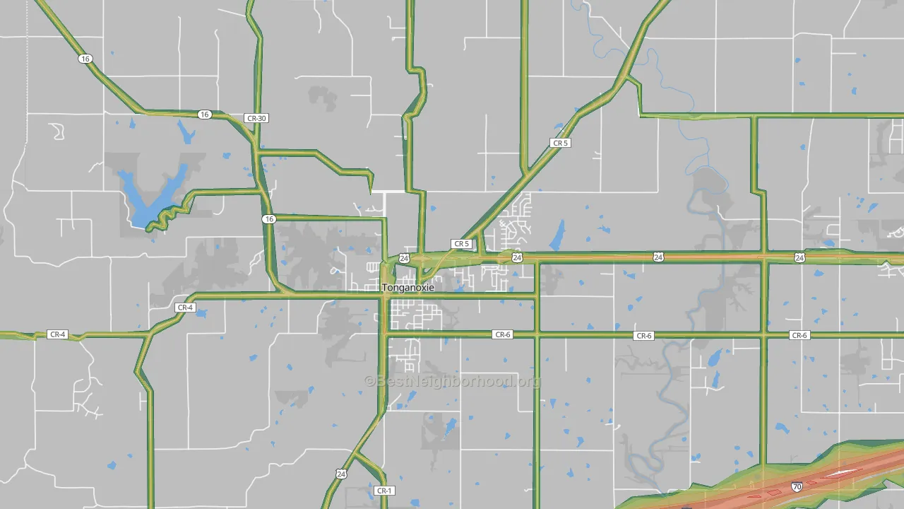 Tonganoxie, KS Map of Noise Levels in Tonganoxie