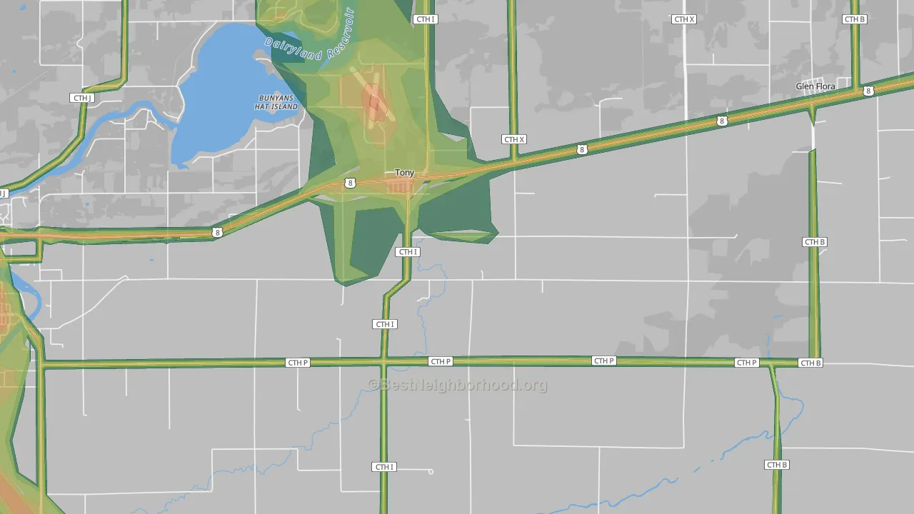 Tony, WI Map of Noise Levels in Tony