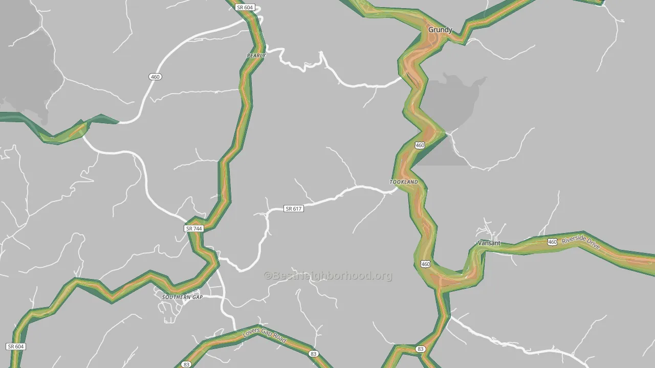 Tookland, VA Map of Noise Levels in Tookland