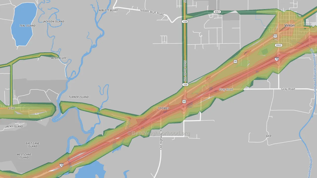 Toomey, LA Map of Noise Levels in Toomey